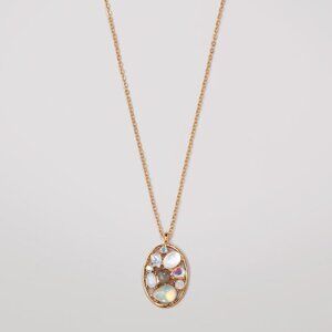 Avon Mother of Pearl Cluster Stone Goldtone Pendant Necklace